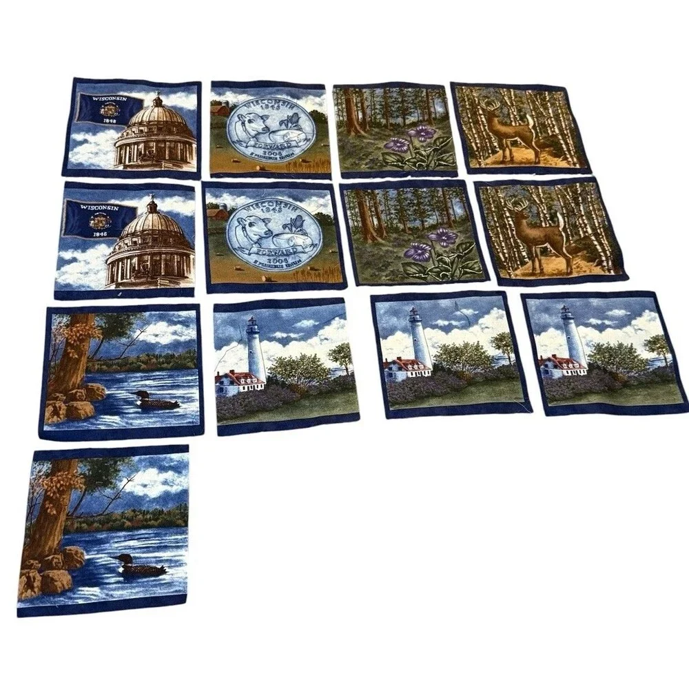 Wisconsin Fabric Squares Lot 13 Quilt Panels Lighthouse Deer Loon State Capitol